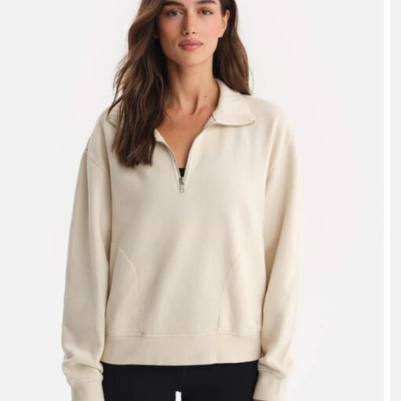 MATE The Label Organic Fleece Quarter Zip Sweatshirt Womens Medium Bone Relaxed - Picture 15 of 15